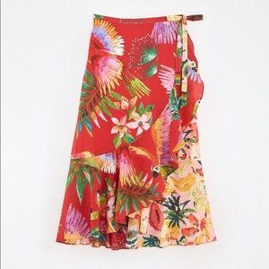 FARM Rio Macaw Mix Wrap Skirt Red Multi Size XS